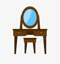 一套木质的化妆镜和桌椅素材