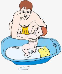 爸爸帮宝宝洗澡素材