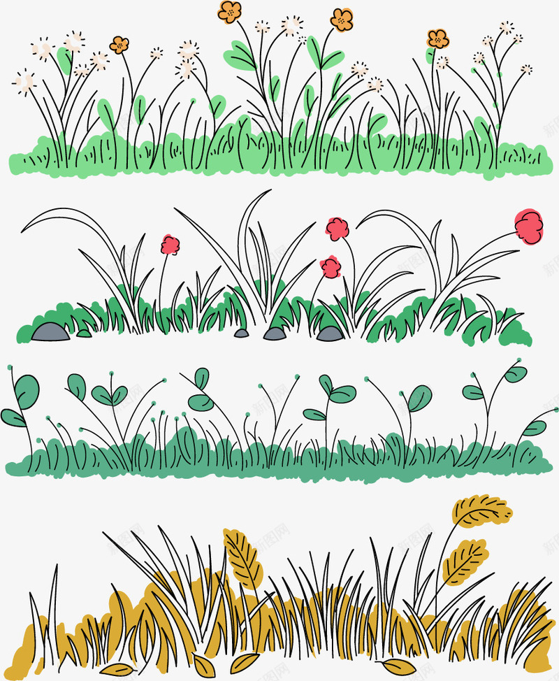 春夏秋冬的草木png免抠素材_新图网 https://ixintu.com 一岁一枯荣 季节 春夏秋冬 矢量素材 野草