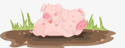 躺在血泊中卡通两只小猪躺在污泥中高清图片