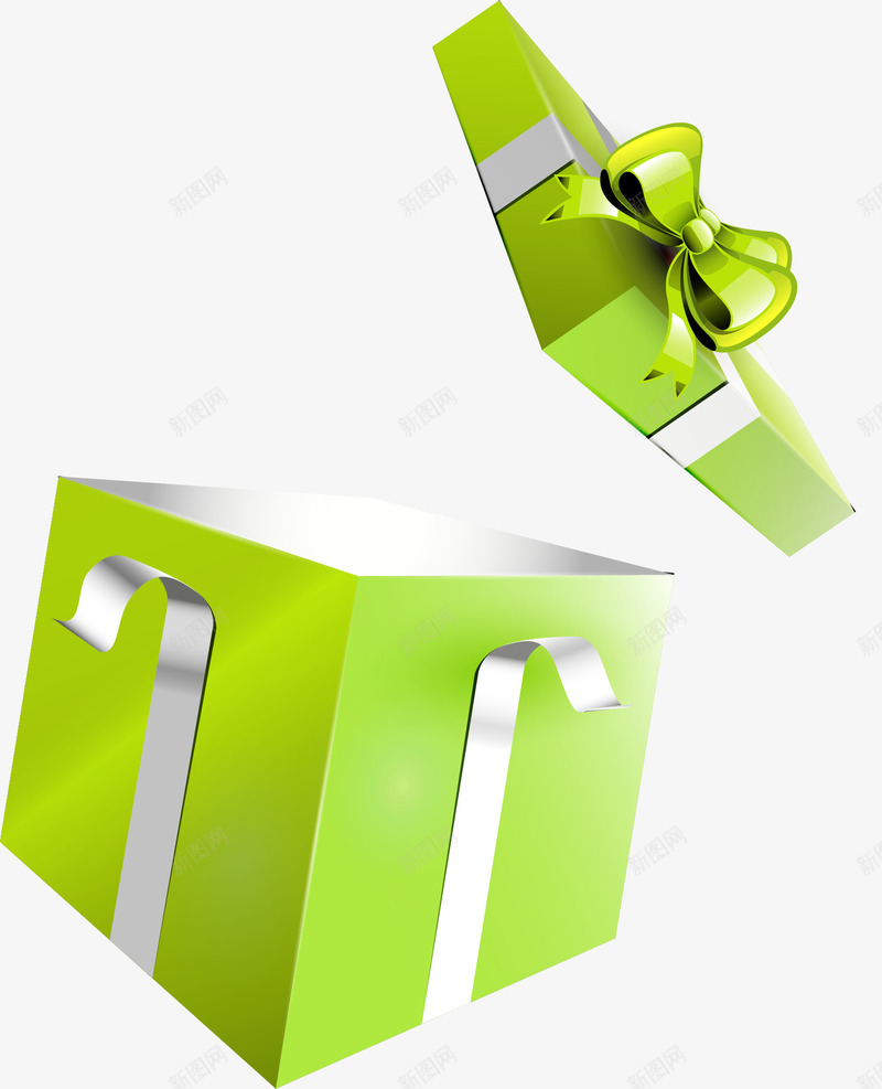 卡通绿色礼物盒png免抠素材_新图网 https://ixintu.com 免抠PNG 卡通 打开 礼物盒 绿色 蝴蝶结 赛带