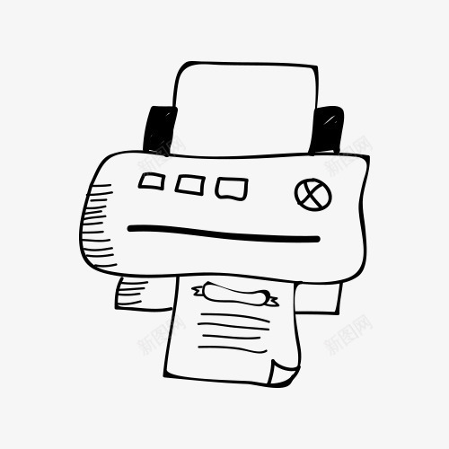手绘打印机图标png_新图网 https://ixintu.com 一台 卡通 手绘 打印机 按钮 简图 纸张 黑色