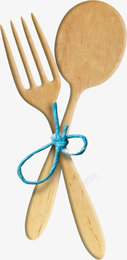 蓝色绳子木质勺子叉子素材