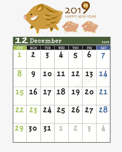 12月专用猪年日历12月专用高清图片