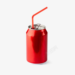 红色铁饮料罐漂浮空白可乐瓶高清图片