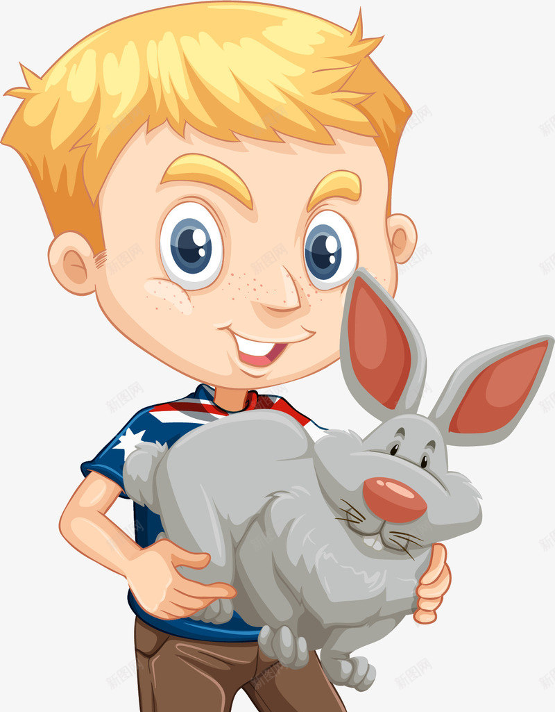 人与宠物png免抠素材_新图网 https://ixintu.com 人与宠物 儿童和宠物 养兔子 卡通兔子 宠物兔 小朋友 小男孩 手抱兔子 金发男孩