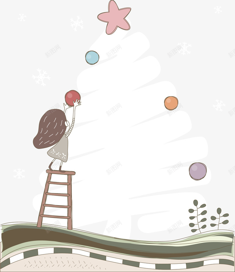 卡通小女孩圣诞树png免抠素材_新图网 https://ixintu.com 卡通女孩 圣诞树 星星