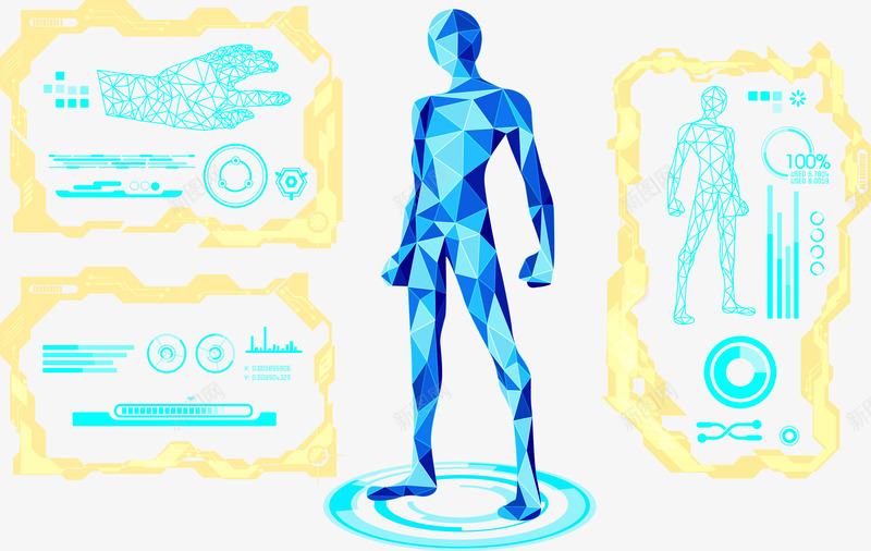 蓝色科技效果人物png免抠素材_新图网 https://ixintu.com EPS 人物 几何人物 智能 科技效果 网格 蓝色