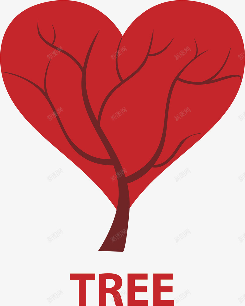 红心大树矢量图eps免抠素材_新图网 https://ixintu.com 心形 树型 树型图 树型图案 树型框 树型结构 树枝 矢量图