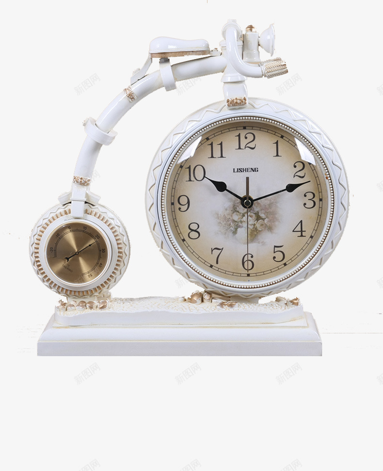 白色钟表png免抠素材_新图网 https://ixintu.com 丽盛 复古钟表 欧式创意时钟 自行车艺术座钟