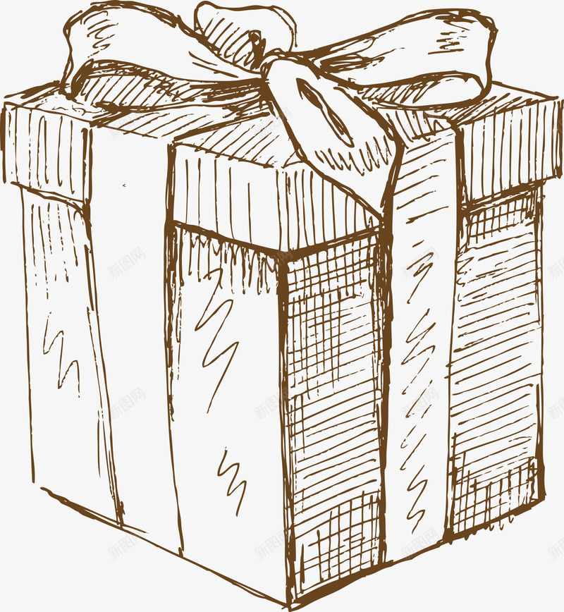 手绘线条礼物盒png免抠素材_新图网 https://ixintu.com 圣诞节 手绘 欧美 礼物盒 线条