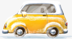 手绘冬季黄色小车素材