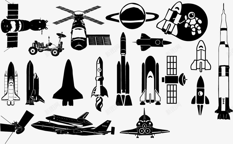 星际飞船标合集矢量图图标ai_新图网 https://ixintu.com 剪影 火箭 科技 飞机 飞船 矢量图