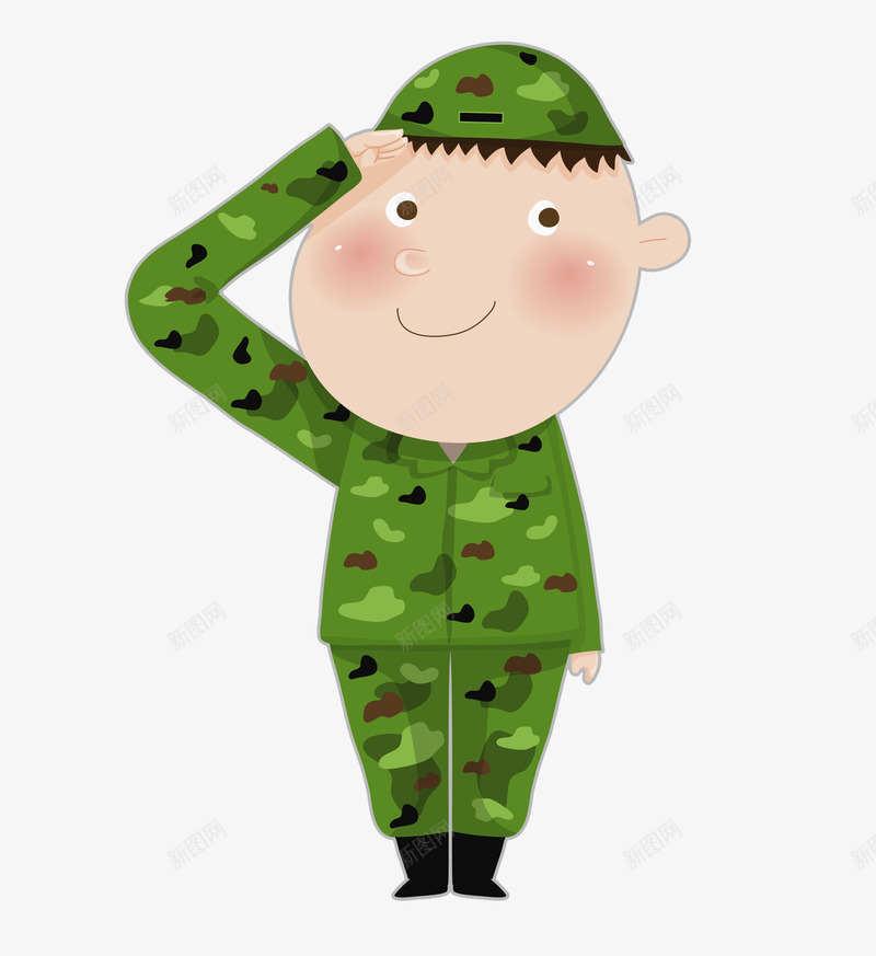 卡通敬礼的士兵图png免抠素材_新图网 https://ixintu.com 军绿色 卡通 帅气的 微笑的 插图 敬礼的 男人