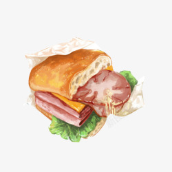 面包夹蔬菜夹肉饼手绘画片高清图片