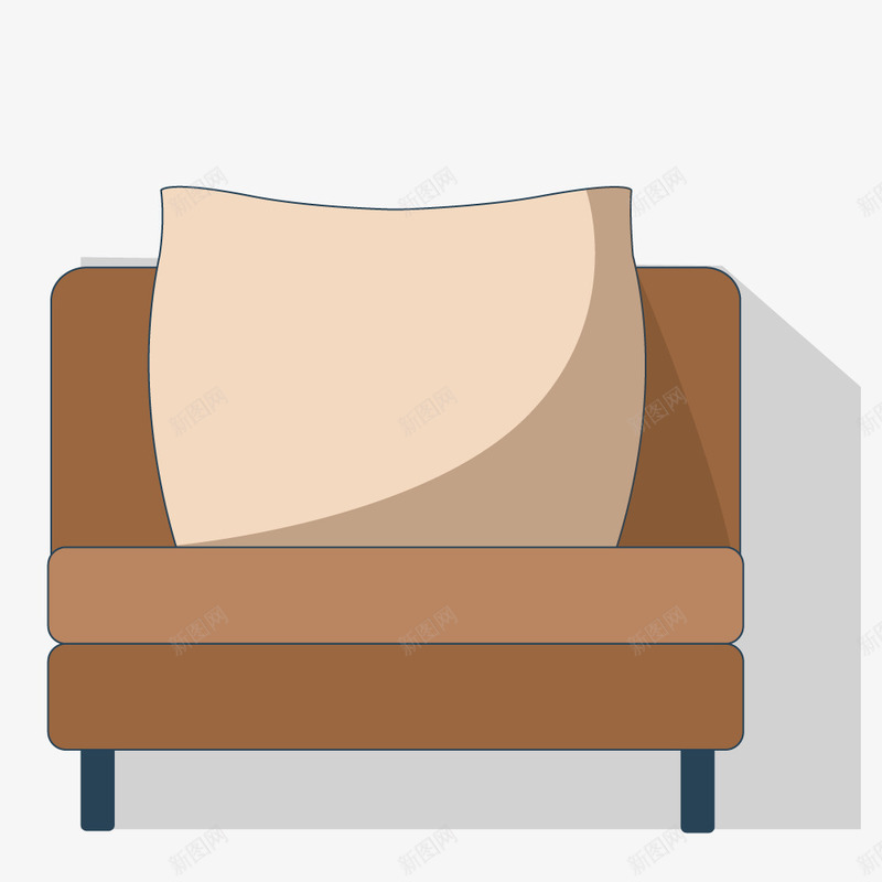卡通棕色单人沙发png免抠素材_新图网 https://ixintu.com 卡通 家具 家居用品 座椅 沙发 简图 靠枕