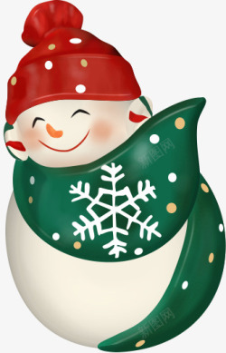 手绘绿围巾雪人可爱微笑雪人红帽子绿围巾高清图片