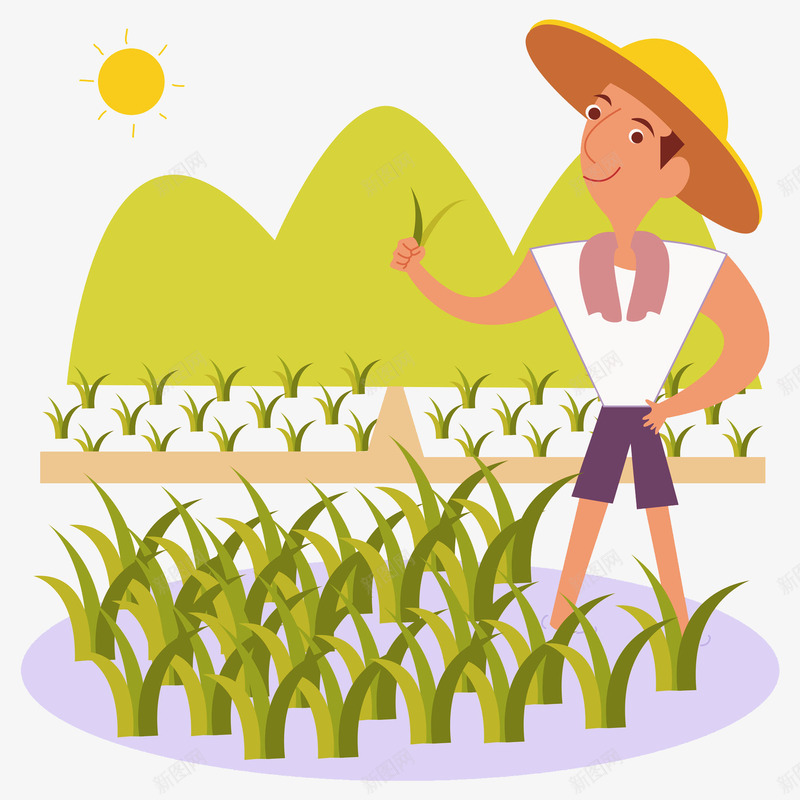 卡通种地的农民图png免抠素材_新图网 https://ixintu.com 农民 卡通 帅气的 男人 种地 绿色的 高兴的 麦田