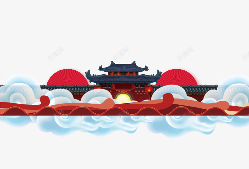 卡通新年喜庆城门png免抠素材_新图网 https://ixintu.com 2018 云雾 喜庆 城门 新年 新春 春节 欢庆 过年