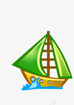 卡通绿色帆船矢量图素材
