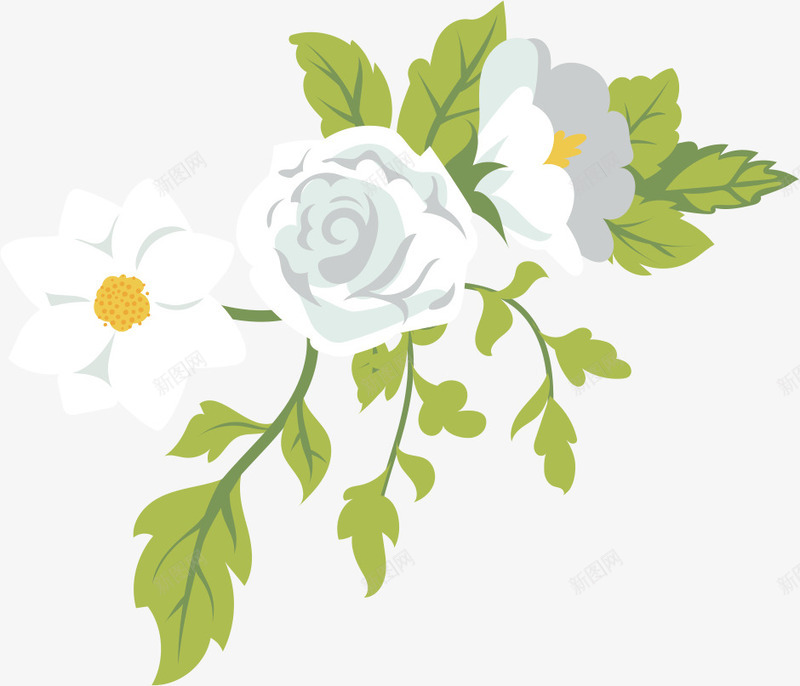 白色的花手绘简图png免抠素材_新图网 https://ixintu.com 叶子 手绘图 植物 绿植 美丽的 花卉 花朵 花瓣