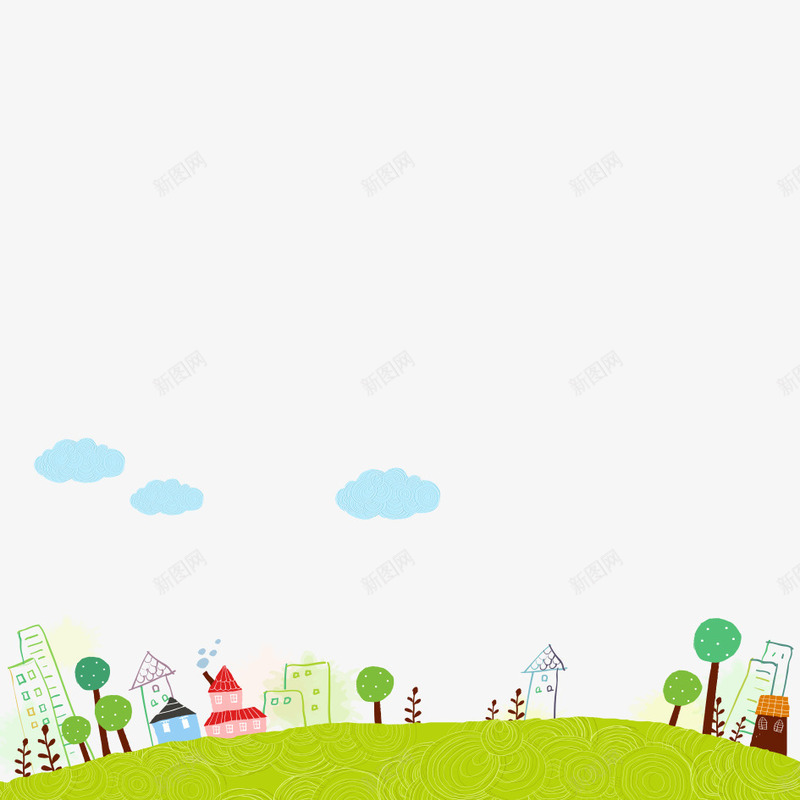 卡通世界png免抠素材_新图网 https://ixintu.com 卡通 卫生 城市 建筑 树木 环境 绿化 绿色 绿色马路