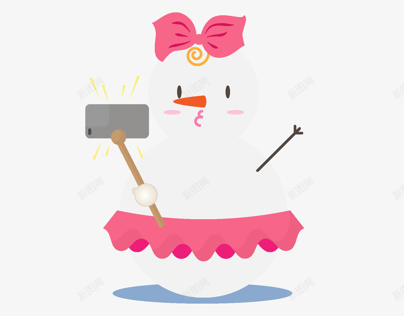 穿着粉色裙子自拍的雪人png免抠素材_新图网 https://ixintu.com 创意 卡通 商务 手绘 简约 粉色裙子 自拍 雪人