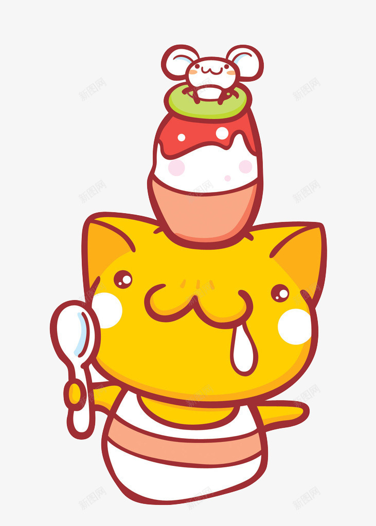 一只小猫png免抠素材_新图网 https://ixintu.com 勺子 卡通 可爱 老鼠 馋嘴 馋猫