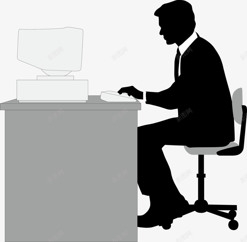 坐在电脑前的男人png免抠素材_新图网 https://ixintu.com 公司职员 卡通人物 卡通职员 坐在电脑前 电脑 白领人物 职员