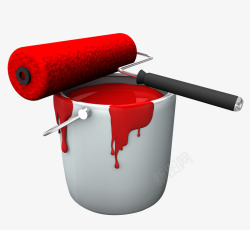 白色油漆桶里的红油漆素材