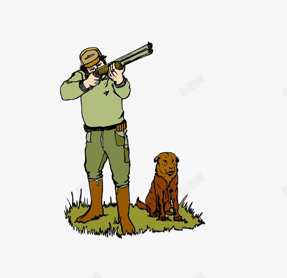 森林里的狩猎者png免抠素材_新图网 https://ixintu.com 卡通手绘 小狗 枪 猎犬 男人 简单的素材图片