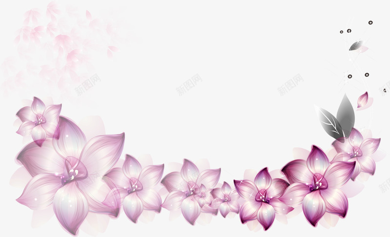 紫色花朵装饰png免抠素材_新图网 https://ixintu.com 一串花朵 温馨 漂浮花瓣 白色花瓣 紫色花朵 花朵装饰