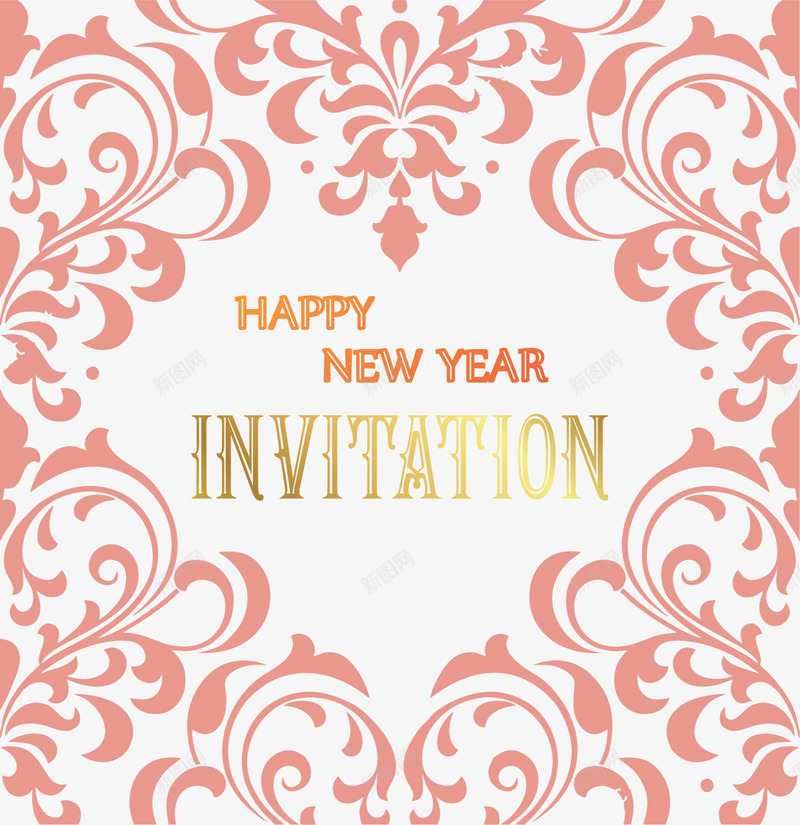 年会邀请函红色花纹装饰png免抠素材_新图网 https://ixintu.com Invitation happy new year 年会邀请函 新年快乐 红色花纹 花纹装饰