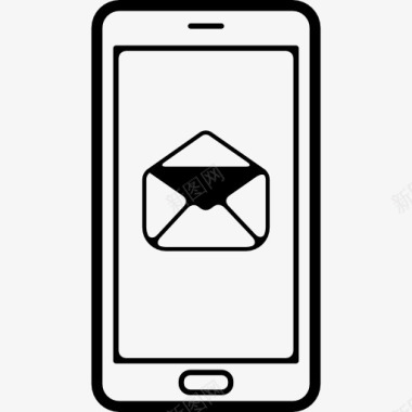 打开电子邮件信封标志在手机屏幕上图标图标