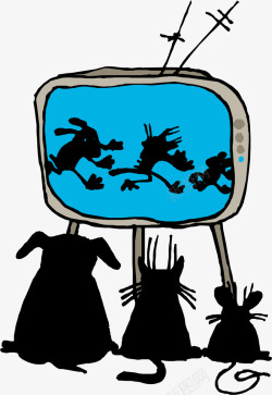 手绘看电视猫和老鼠高清图片