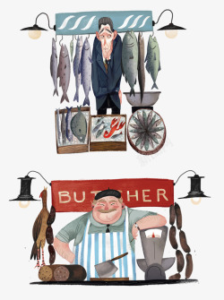 卡通卖咸鱼的男人素材