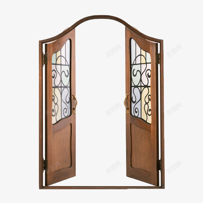 褐色开着雕花的门png免抠素材_新图网 https://ixintu.com 家居 开着 木质门 装饰 褐色 雕花