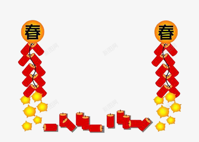 春节鞭炮边框png免抠素材_新图网 https://ixintu.com 春节 过年 鞭炮 饺子