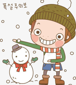 小男孩雪人小男孩和他的小雪人高清图片