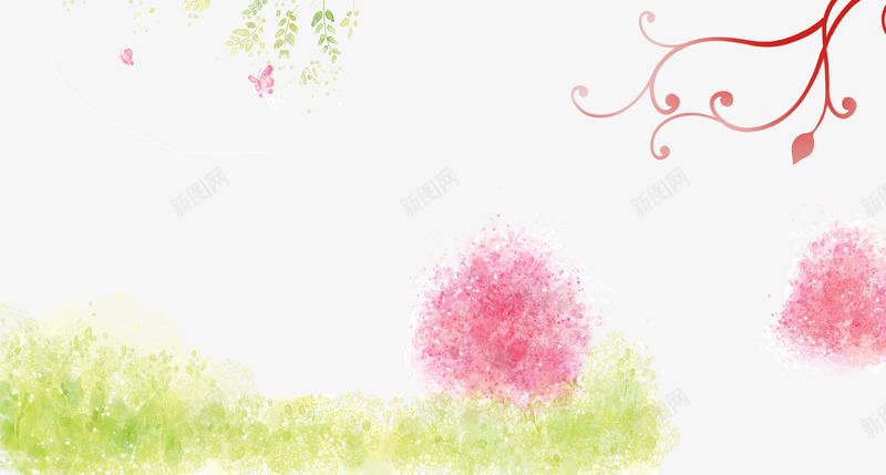 粉色水彩背景png免抠素材_新图网 https://ixintu.com 大树 树木 植物 水彩 水彩植物 粉色树木