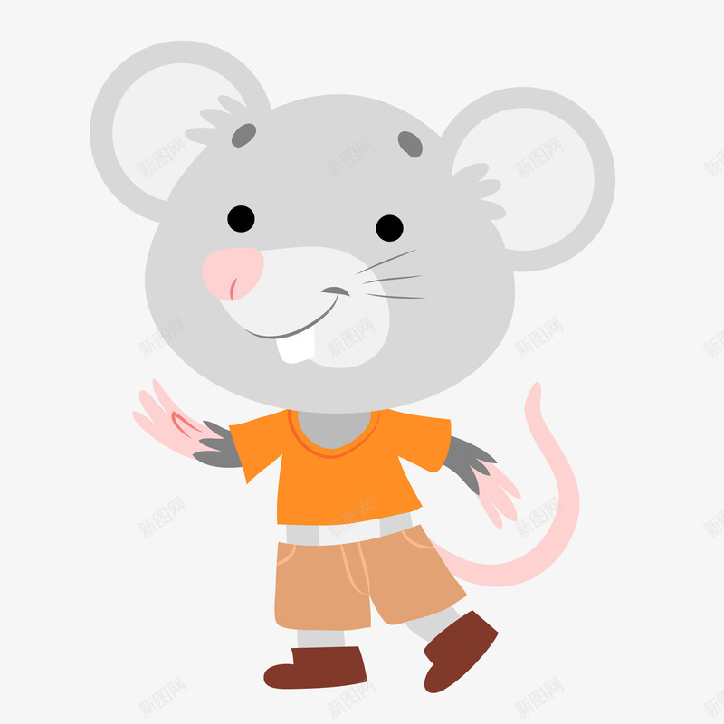 卡通可爱的挥手的老鼠矢量图ai免抠素材_新图网 https://ixintu.com 动物设计 卡通 可爱 挥手 灰色 老鼠设计 矢量图