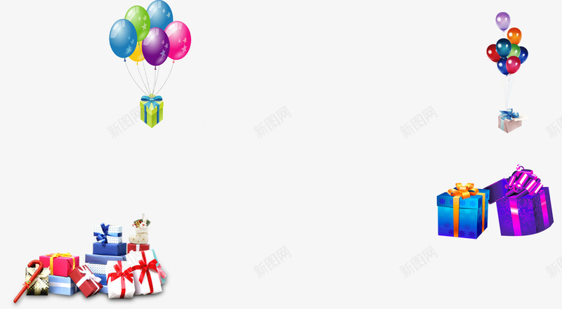 礼物盒子装饰psd免抠素材_新图网 https://ixintu.com 双12 双十二 彩色 气球 热情 礼物盒