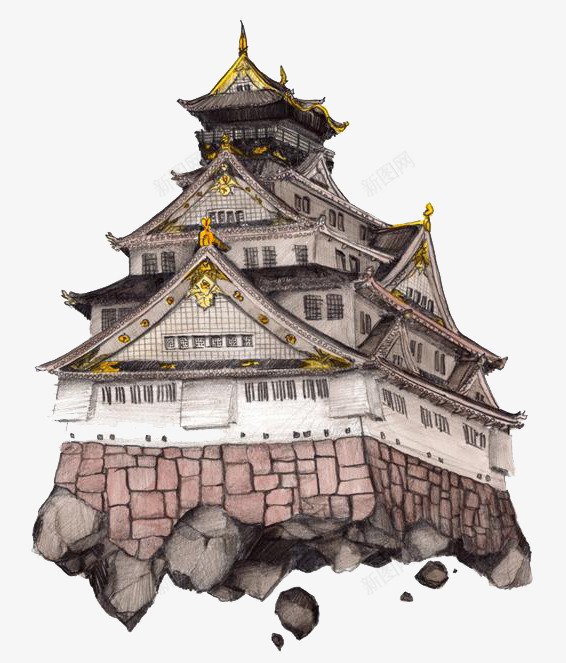 古建筑png免抠素材_新图网 https://ixintu.com 中国建筑 古代建筑 古楼 漂浮