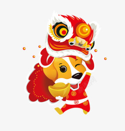 舞狮装饰中国风手绘舞狮高清图片
