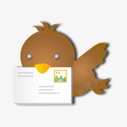 棕色小鸟和信封送信图标图标