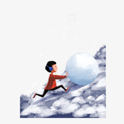 卡通手绘推雪球的男孩素材