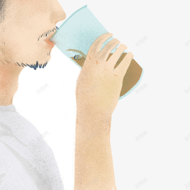 手绘男人喝水图png免抠素材_新图网 https://ixintu.com 创意设计 卡通设计 扁平创意图