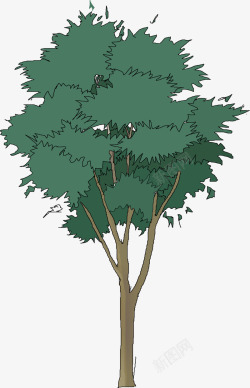 创意手绘谁次啊漫画绿色的大树素材