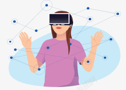 虚拟现实设备带着VR眼镜的卡通女孩矢量图高清图片