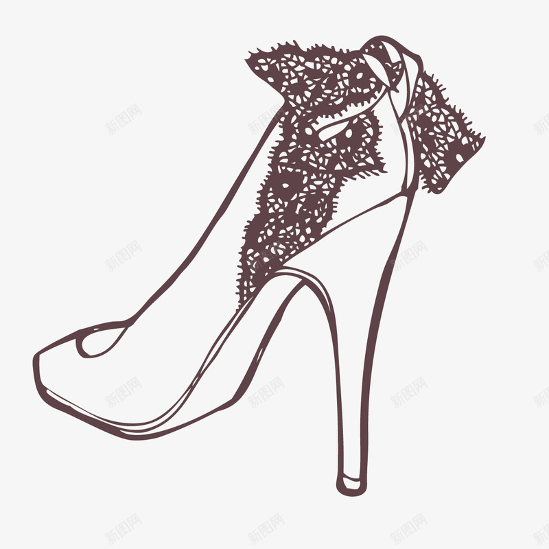 女士高跟鞋png免抠素材_新图网 https://ixintu.com 女鞋 时尚 素描 蕾丝带装饰 防水台 鞋子 高跟鞋